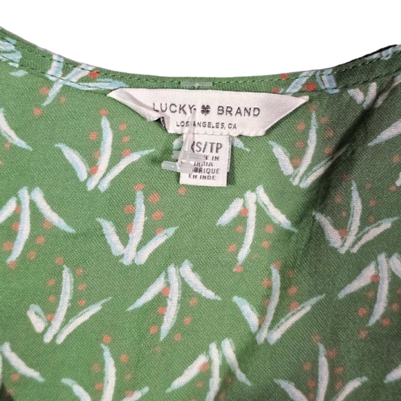 Lucky Brand Size X Small Green Wrap Peplum Blouse Short Sleeve - Picture 2 of 3